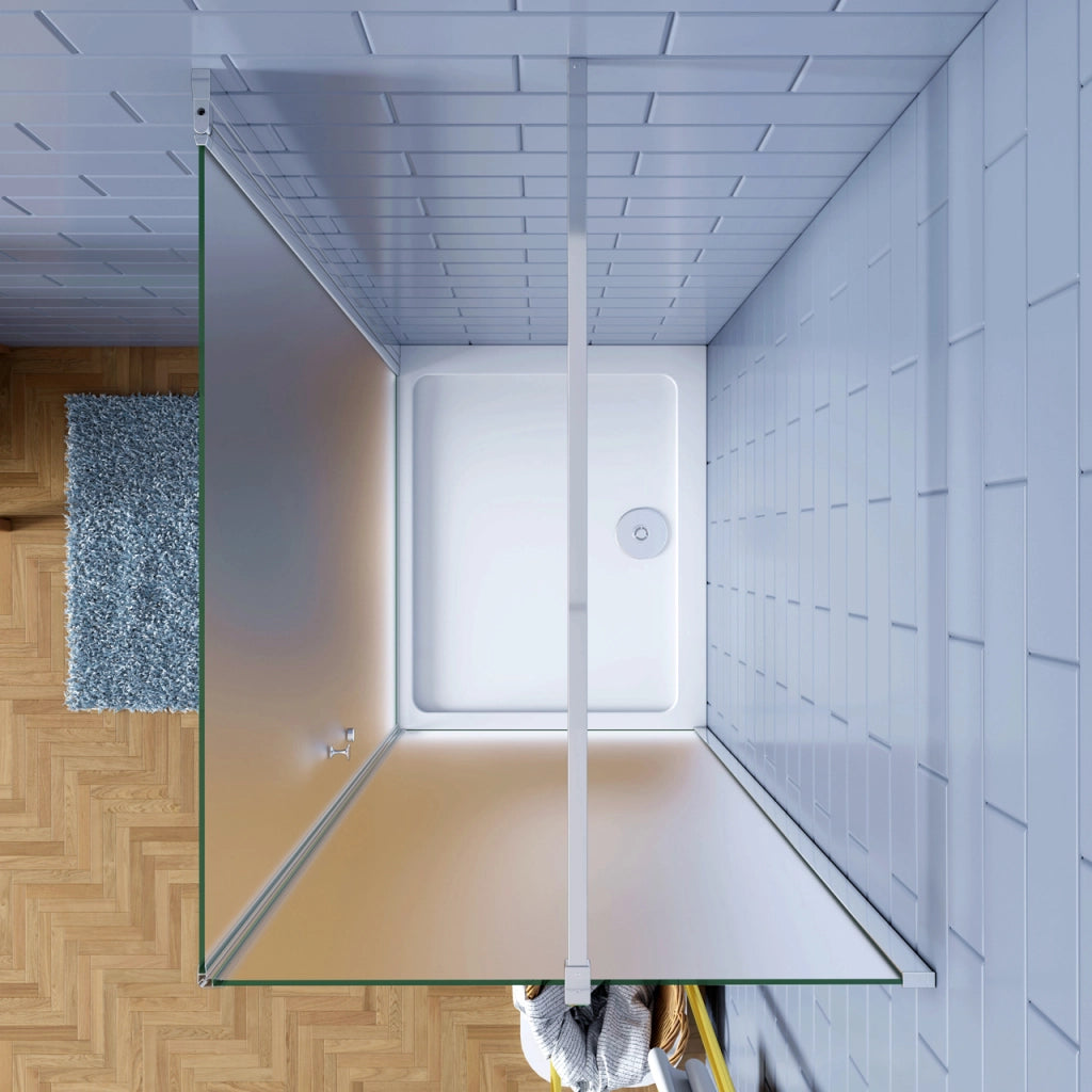 195cm Box Doccia Angolare Porta Battente con Parete Fissa 90x80cm in Vetro Temperato Satinato Opaco 6 mm Anticalcare con Barra Stabilizzatrice 140 cm (montaggio verso irreversibile)
