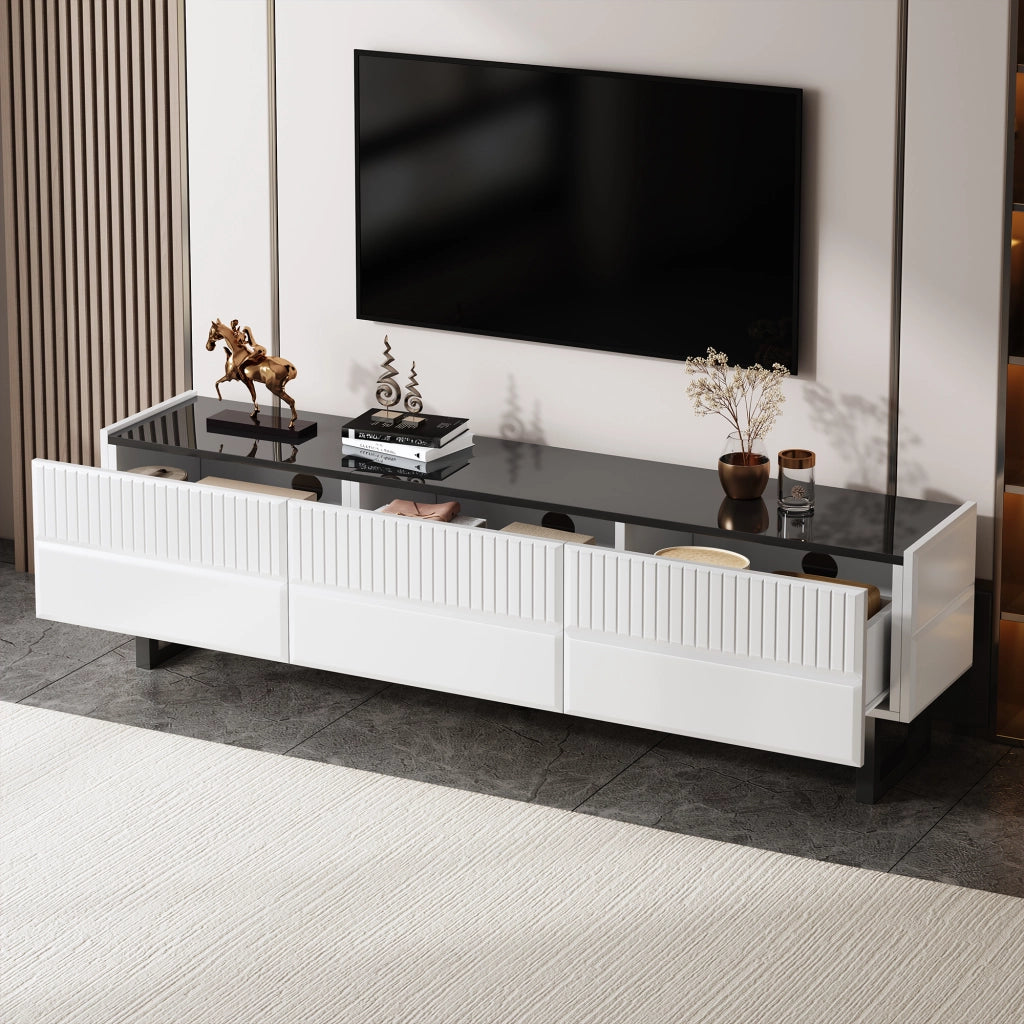 OKWISH Mobile TV con 3 Cassetti, Stile Minimalista, per Soggiorno, MDF e Pannelli di Particelle, Nero e Bianco, 170 x 35 x 47 cm