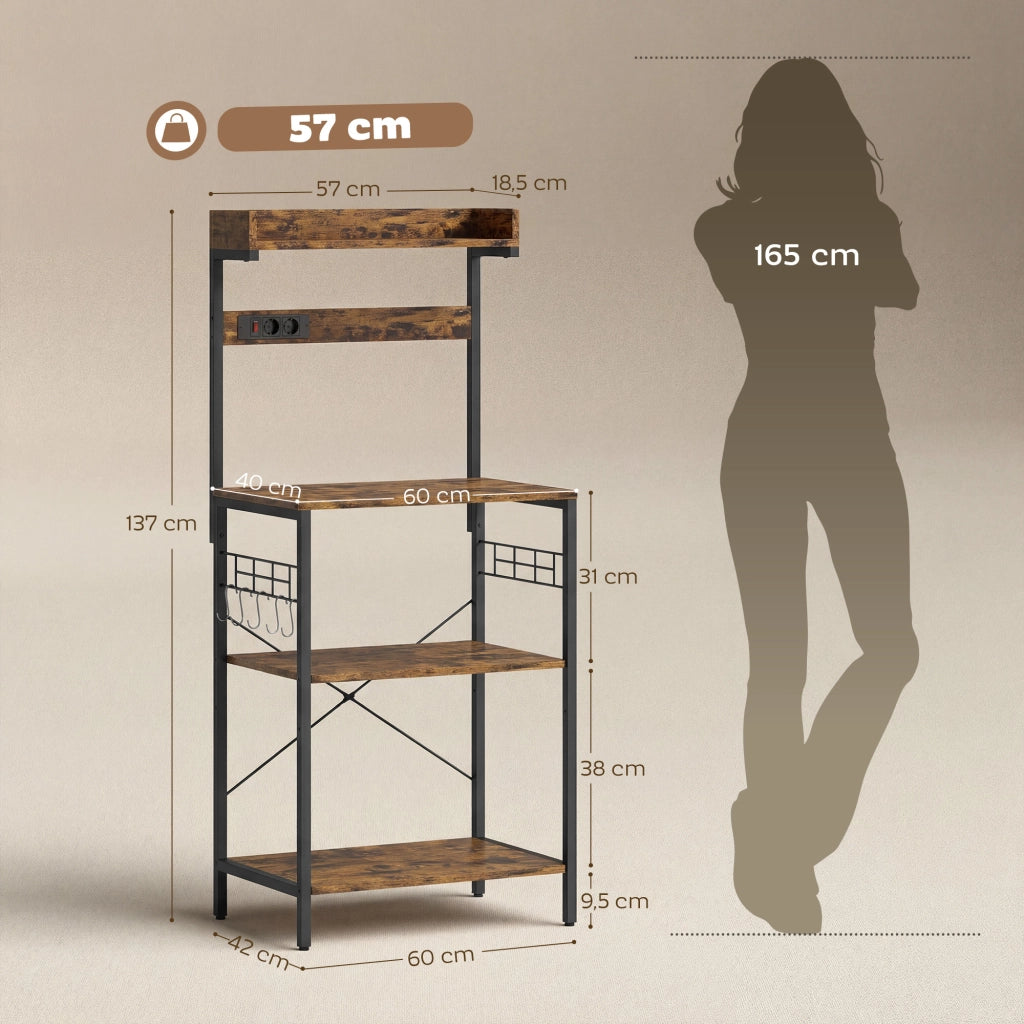 Scaffale Cucina con 2 Prese ¨C zephmum ¨C 60x42x137 cm Marrone Legno