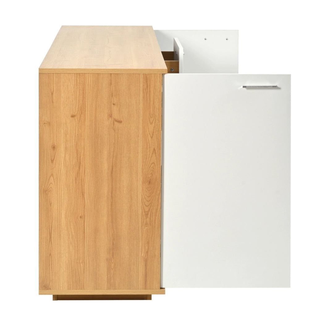 Sideboard moderno 160x40x77 cm con LED; 2 ante; 4 cassetti; MDF; legno e bianco