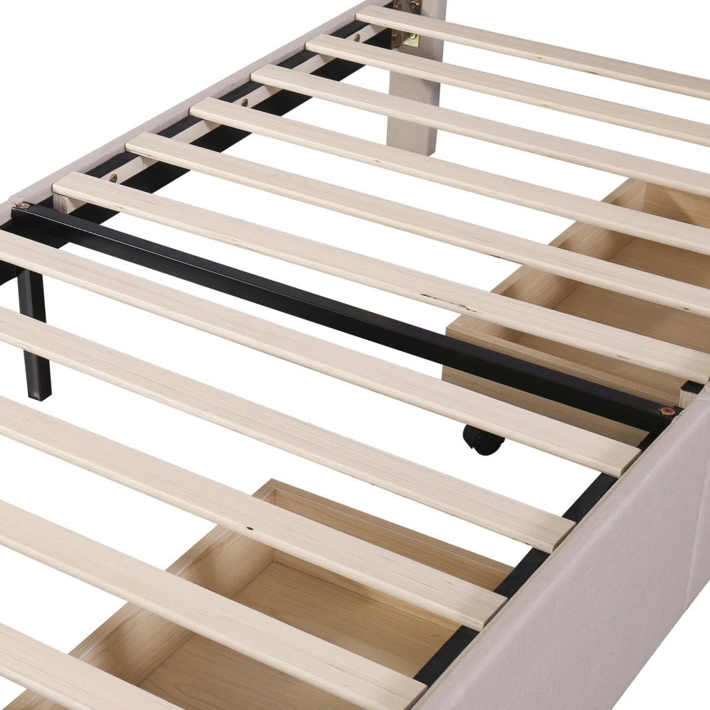 Letto imbottito matrimoniale 90x200 cm con LED e 2 cassetti; beige