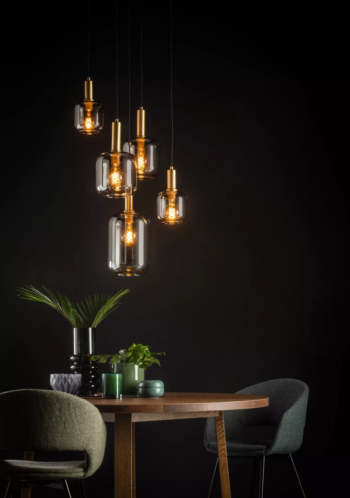 Lampadario Joanet Lucide 5xE27 vetro fumé ottone Ø71cm