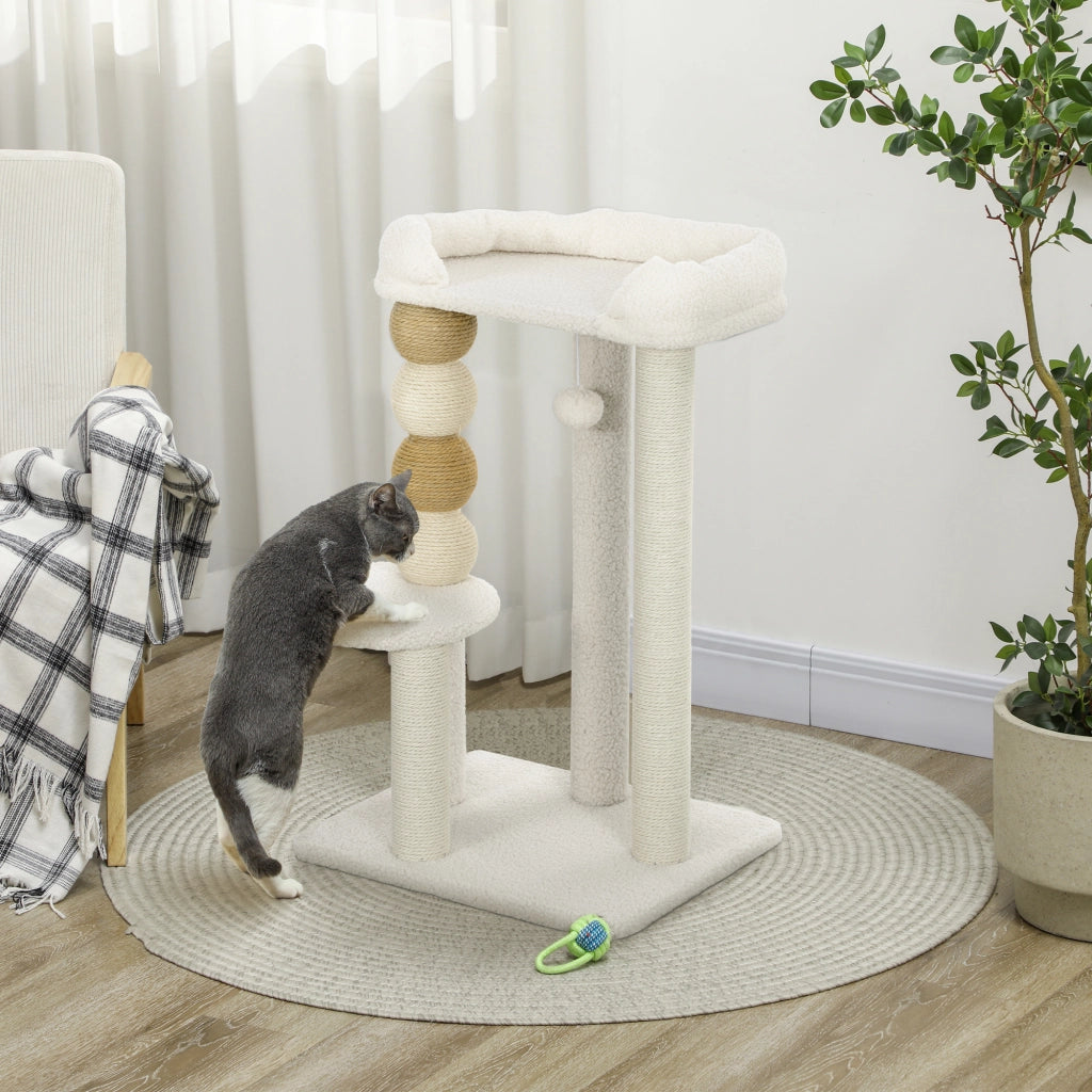 Torre per Gatti con Lettino e Piattaforma ¨C Minimal ¨C Legno, Beige, 48.5x40x76 cm