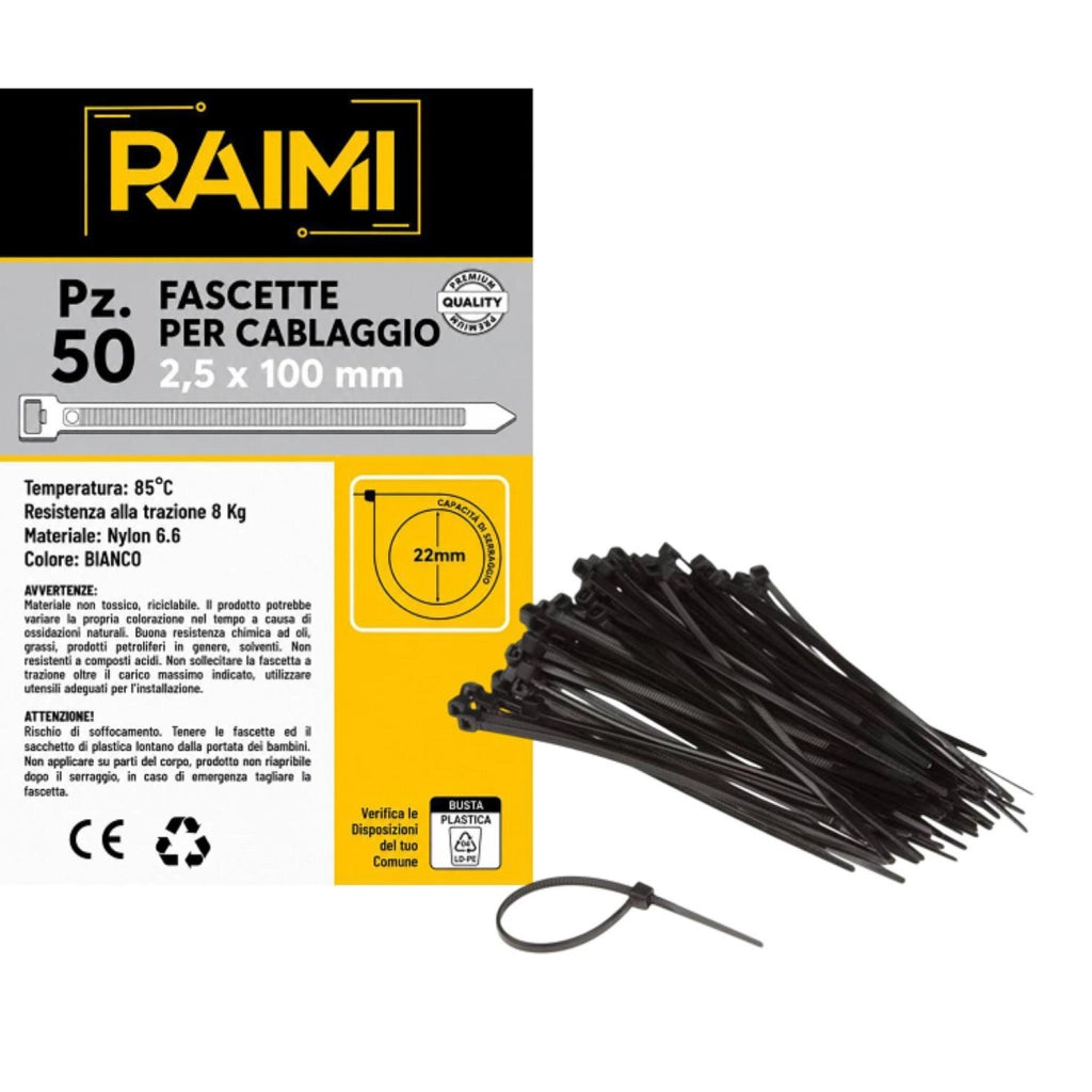 EcoPrice Fascette Cablaggio 2.5x100mm 50pz Nero RM-FC2510N