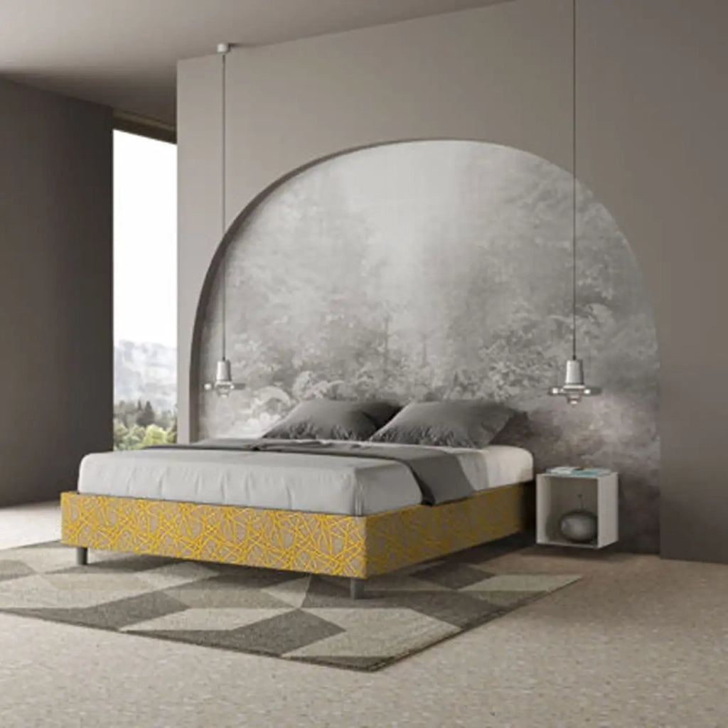 Letto matrimoniale contenitore imbottito 160x210 tessuto Era 6 giallo Azelia