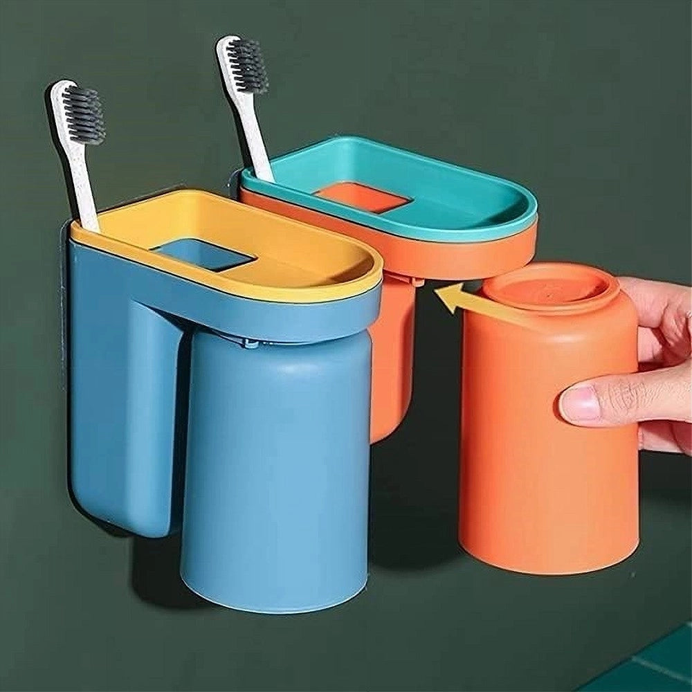Trade Shop - Set 2pz Portaspazzolino Salvaspazio Dispenser Dentifricio Da Parete Multifunzione -