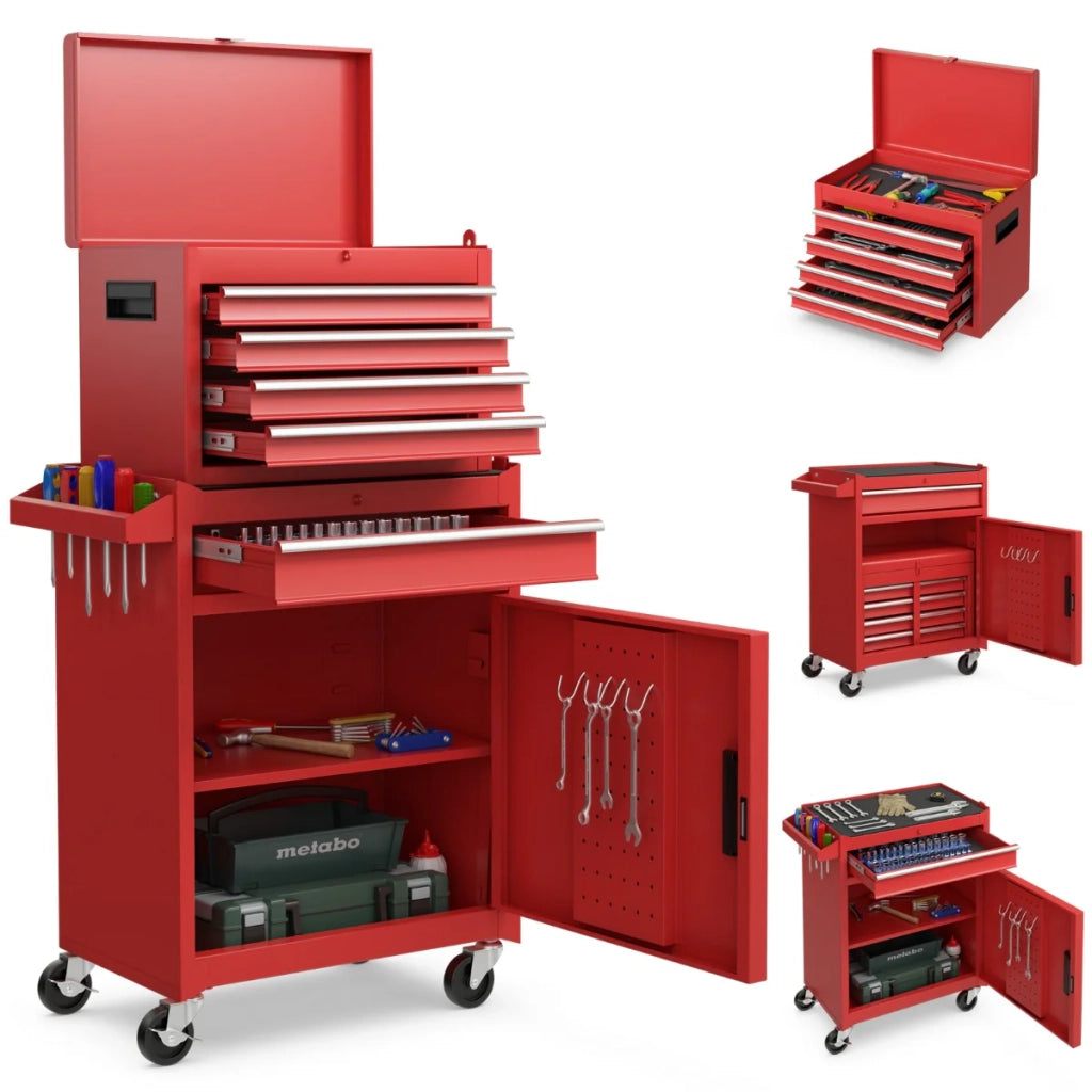 Carrello portautensili 59 x 28 x 102 cm con ruote bloccabili e vano estraibile stile moderno metallo rosso 20_0013575