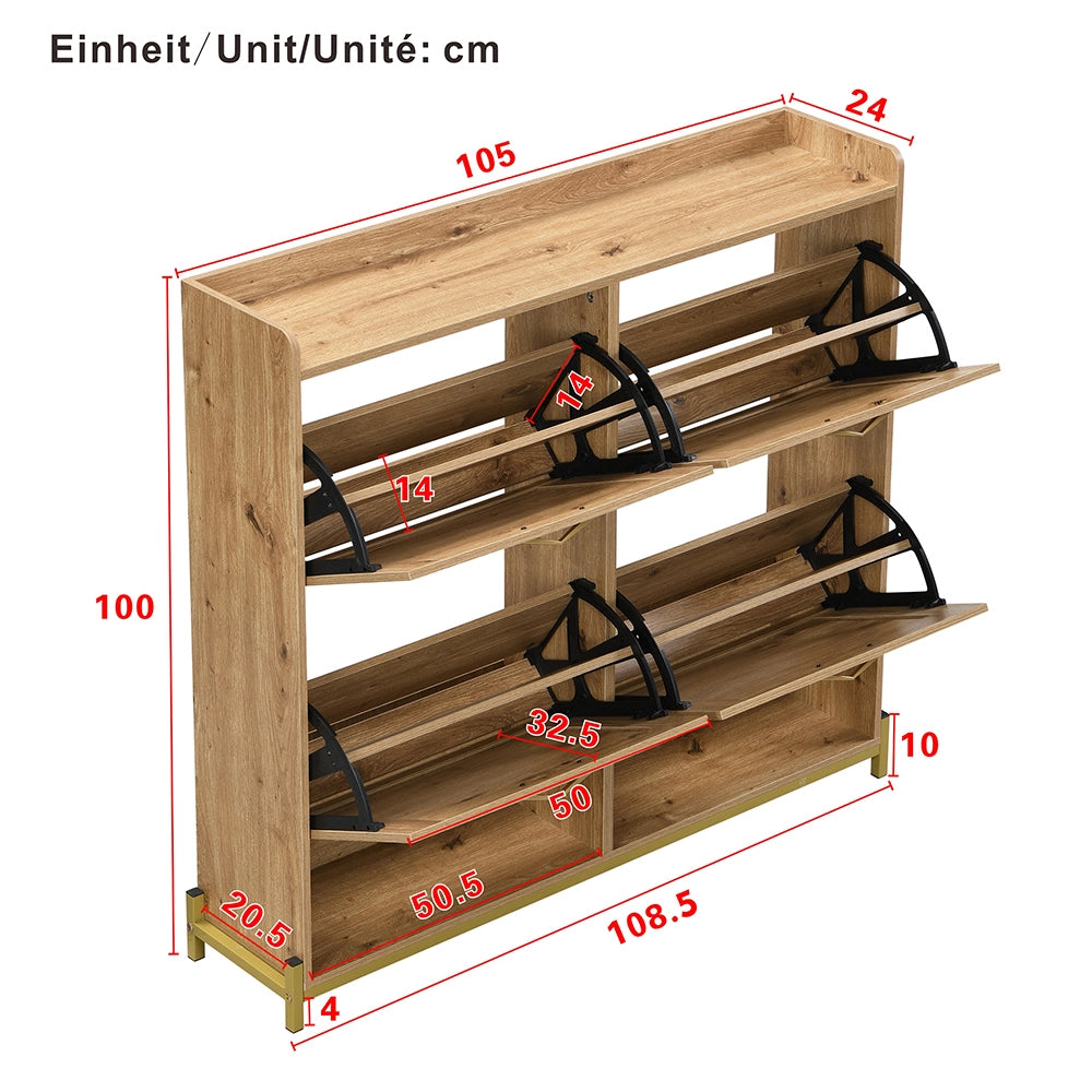 Armadio per scarpe in legno elegante - Xylo - 4 porte in rattan e ripiano superiore