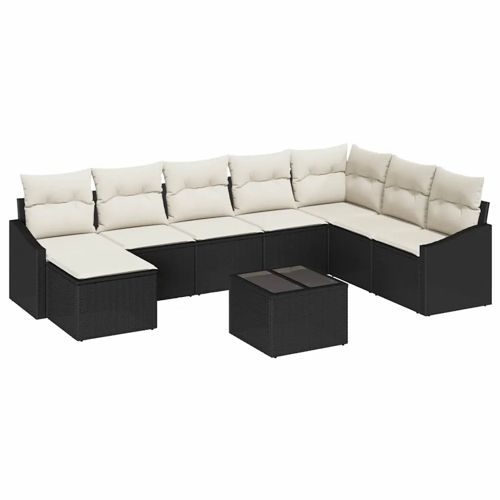 Set di divani con cuscino 9 pcs Nero polyrattan