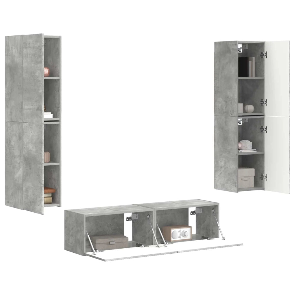 Set mobile TV 6 pz-Credenza per TV Grigio cemento Legno multistrato 424458