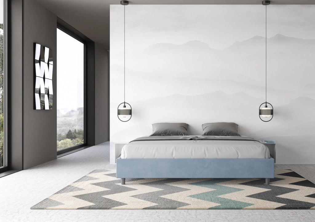 BS COM Letto con rete imbottito 180x210 microfibra azzurro