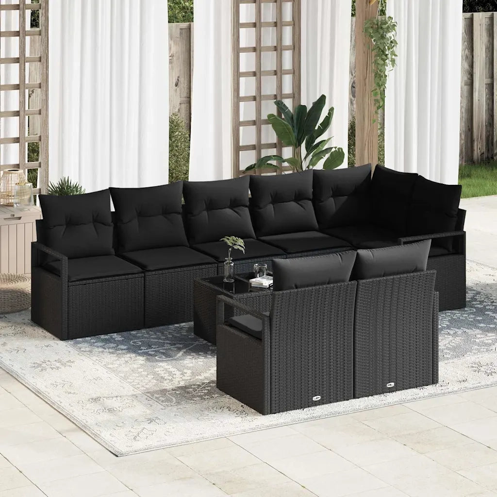 Set Divano da Giardino con cuscino 9 pcs Nero polyrattan