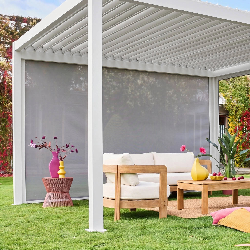 tenda laterale avvolgibile alluminio e textilene per pergola, 4m ,