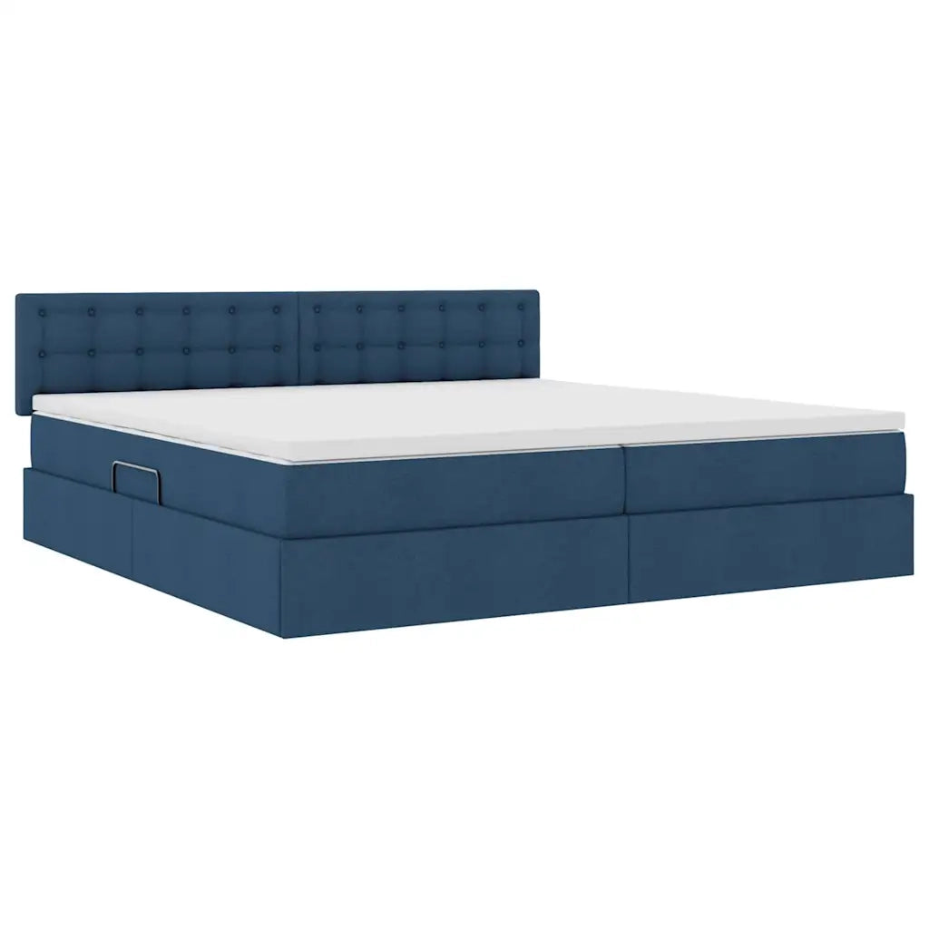 Letto con contenitore e materasso con testiera Blu 200 x 200 cm 3370661