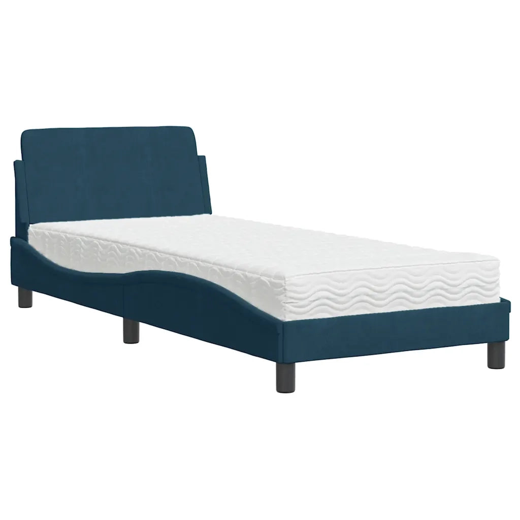 Letto con Materasso-Struttura Letto con Materasso Dover Blu 90x190 cm in Velluto