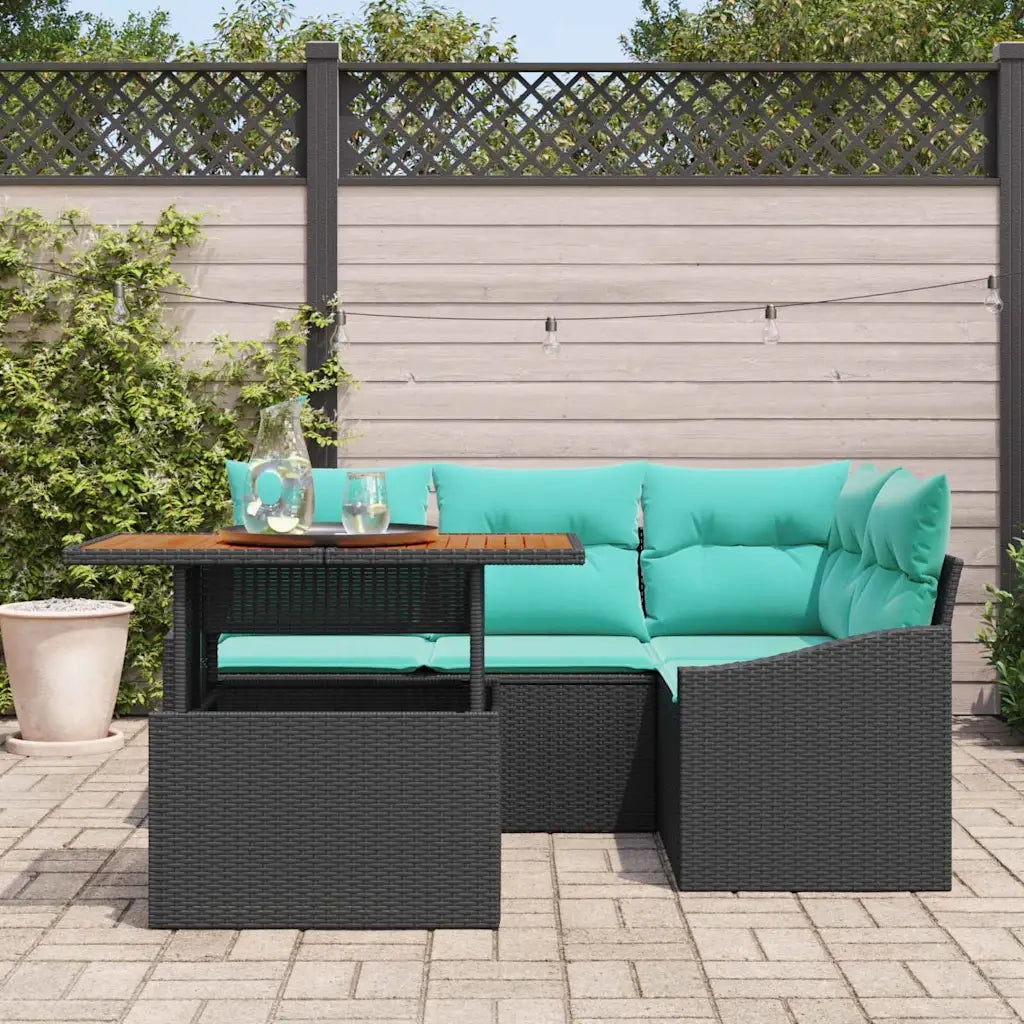 Set da Pranzo per Giardino con cuscino 5 pcs Nero e Verde acqua 3349836