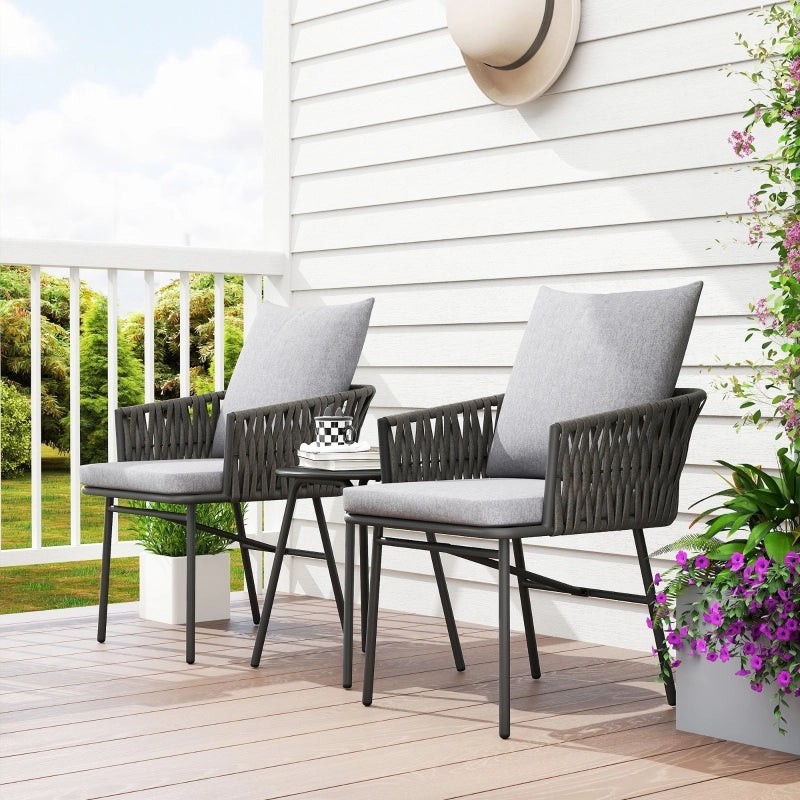 Set da bistrot in rattan composto da 3 pezzi, con sedute, set di mobili da giardino con 2 sedie da giardino, tavolino, cuscini sfoderabili, set di