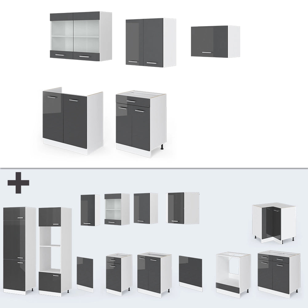 Vicco Cucina componibile Antracite lucido/bianco 200 cm , PL Antracite