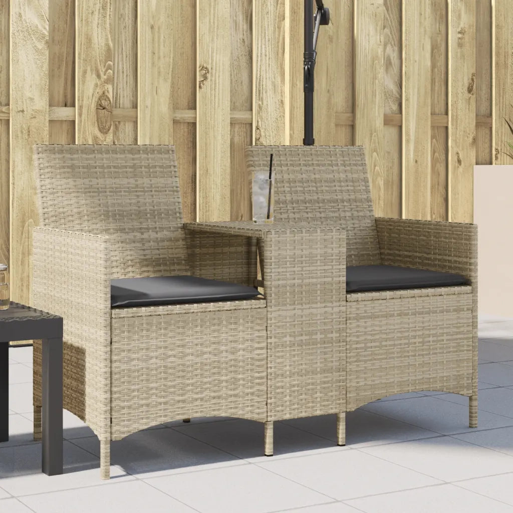 Divano 2 Posti con Tavolo e Cuscini-Sofa 2 Posti Grigio Chiaro Polyrattan