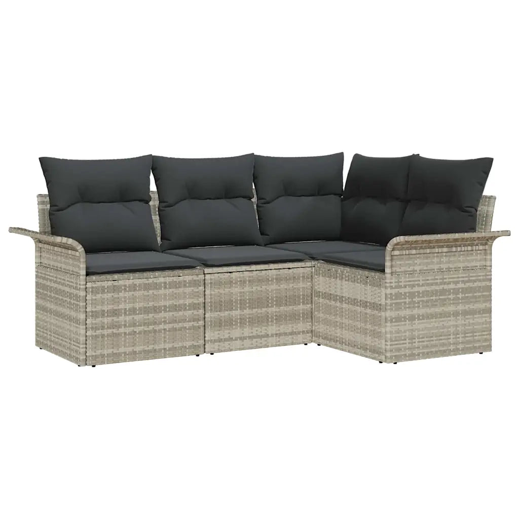 Set Divano da Giardino 4 pz | Set Salotto da Giardino Grigio chiaro polyrattan