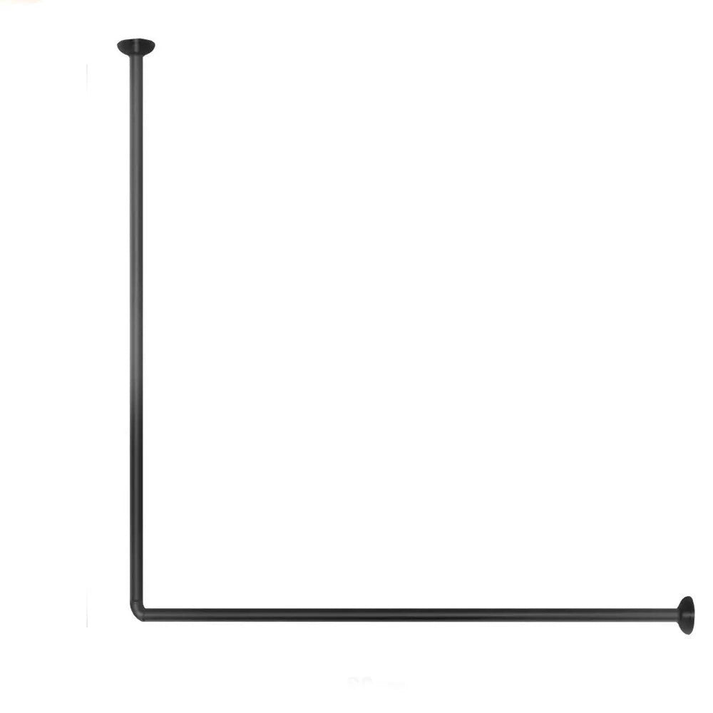 Trade Shop - Bastone Asta Tenda Doccia Barra A L 2 Lati Angolare Nera 80x80cm Universale 87235 -