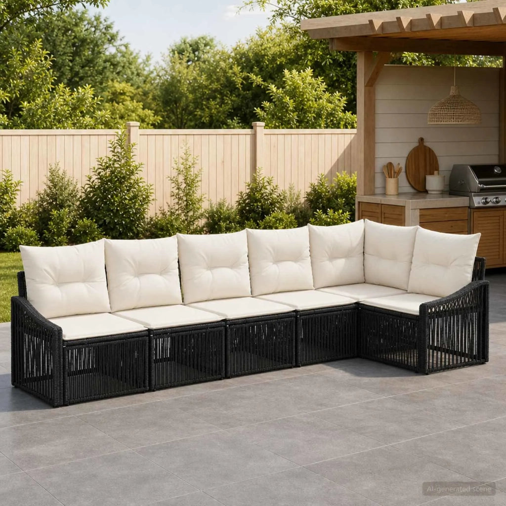 Set Divano da Giardino 6 pz Nero polyrattan 3436009