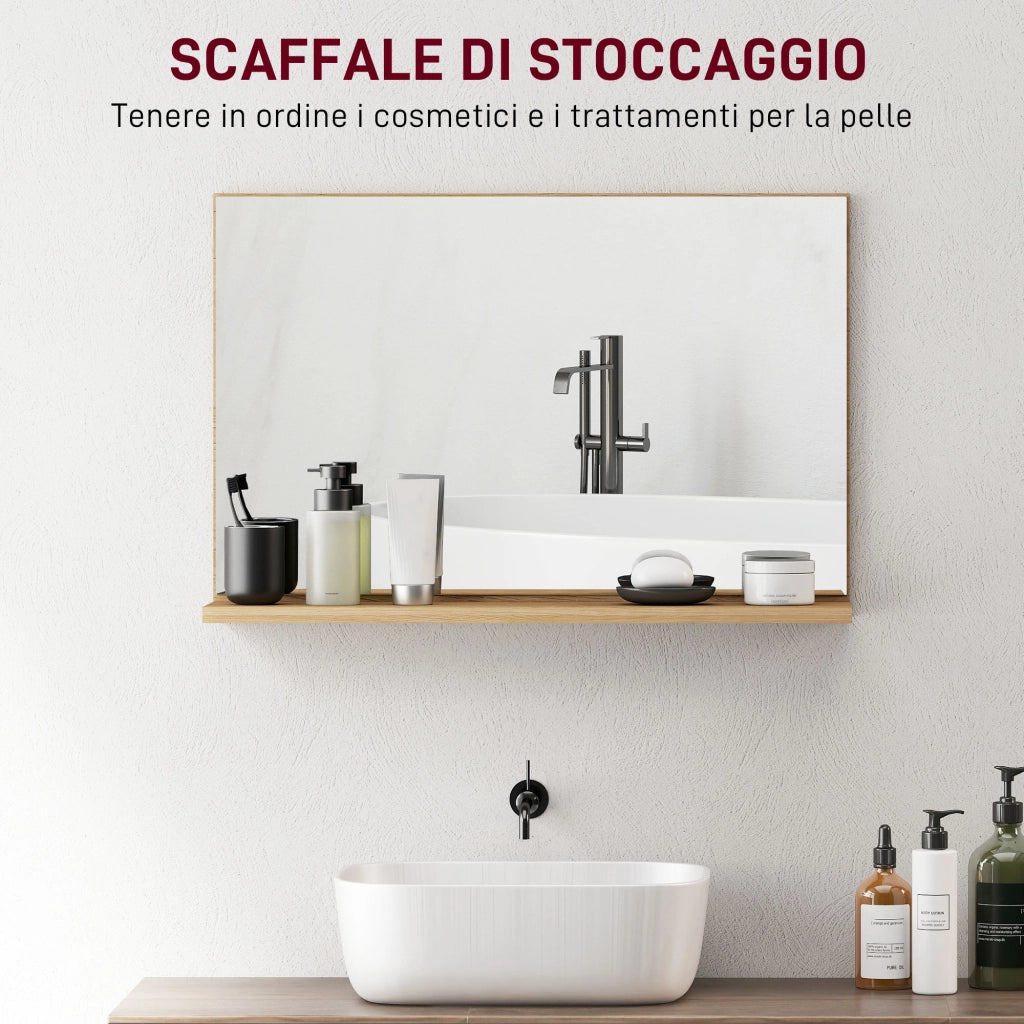 Specchio Bagno con Mensola ¨C Minimal ¨C Legno 60x12x40 cm