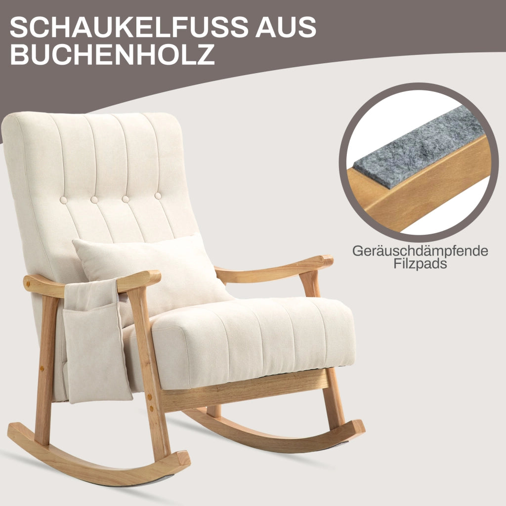 Poltrona a Dondolo con Cuscino ¨C Minimal ¨C Legno, Beige