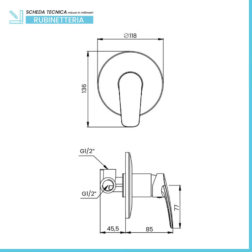 Miscelatore doccia ad incasso cromato Tiny