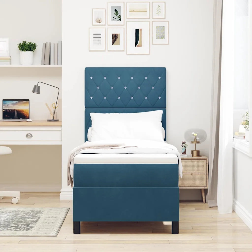 Letto a Sorgente LED con testiera Blu Scuro 80 x 200 cm Tessuto