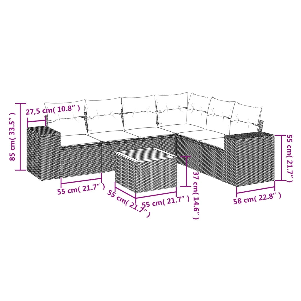 Set Divani da Giardino 7 pz con Cuscini Beige in Polyrattan 3257795