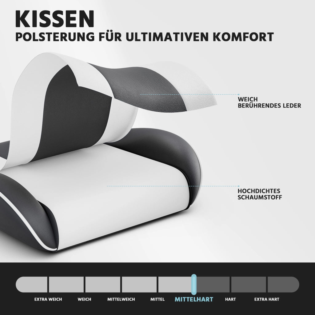 Sedia da ufficio ergonomica con supporto lombare; poggiapiedi; schienale reclinabile e braccioli in PVC nero bianco