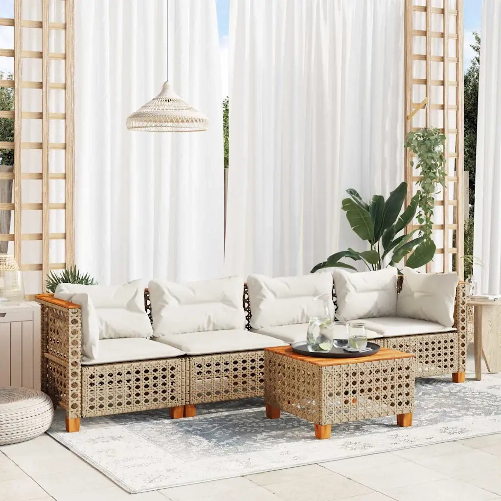 Set Divano da Giardino 5 pz con Cuscini Beige in Polyrattan