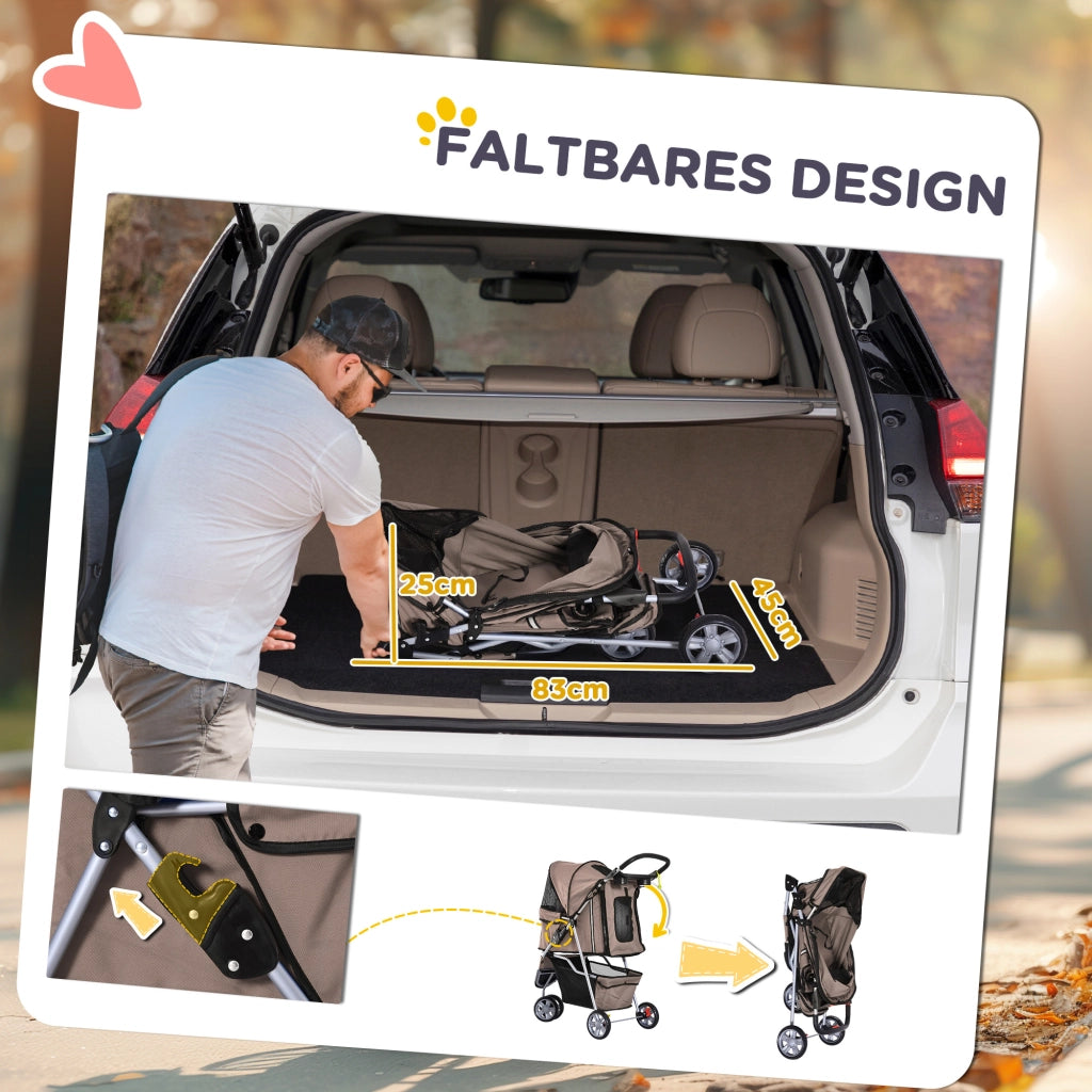 Carrello pieghevole per cani e gatti ¨C Minimal ¨C con cuscino, rete e tasche