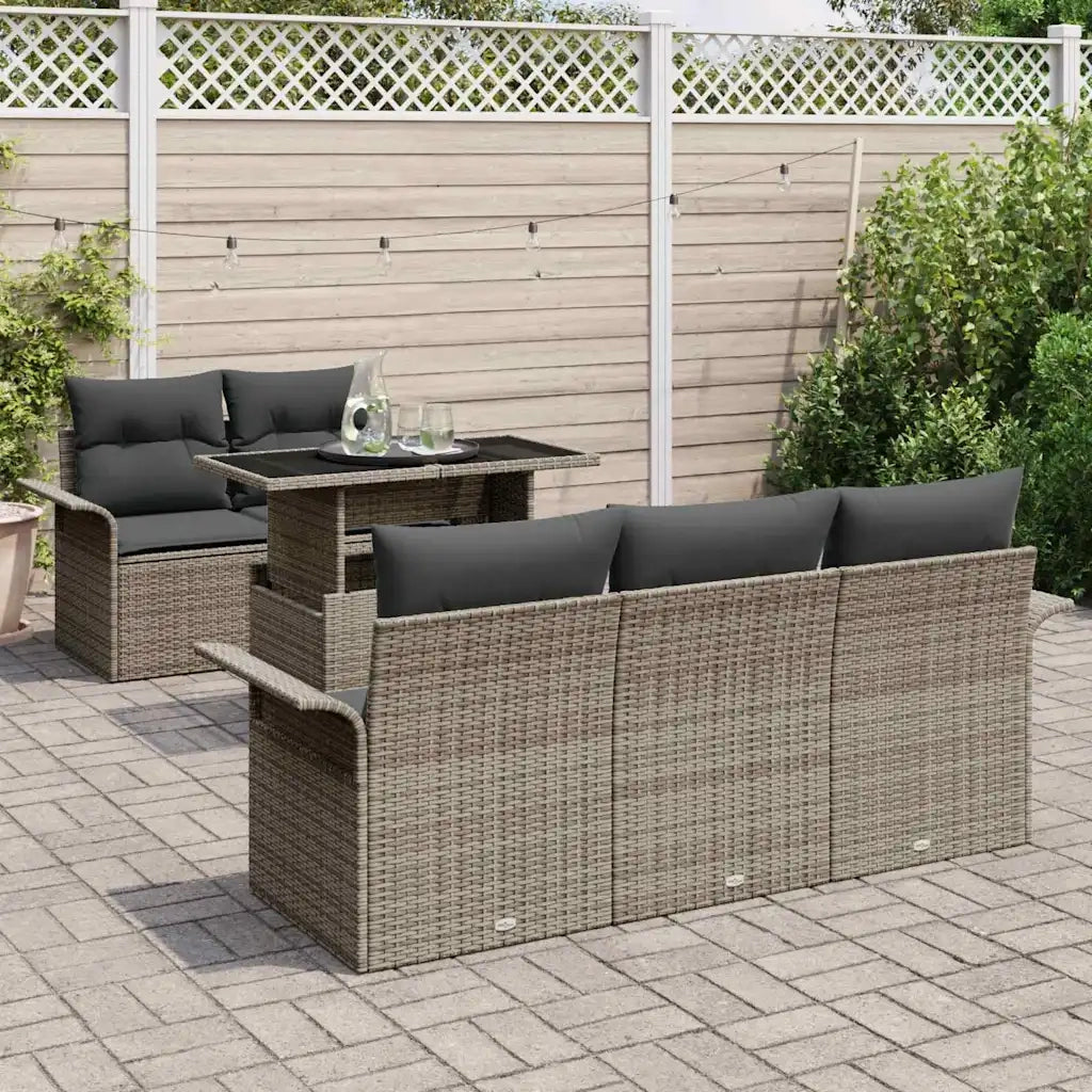 Set Divano da Giardino 6 pcs Grigio Rattan in Polipropilene