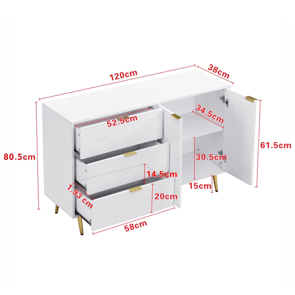 CREDENZA 120x38x80,5 cm MDF Bianca e Oro