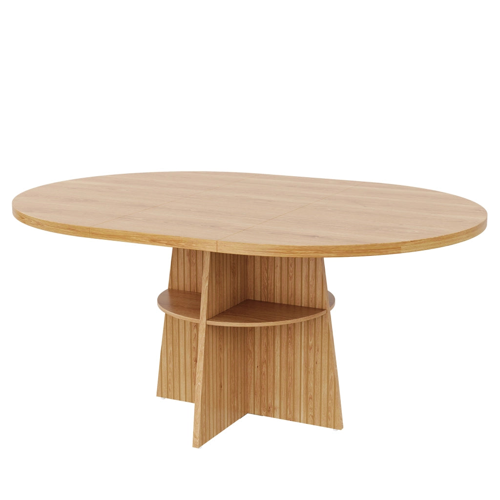 Tavolo da pranzo rotondo allungabile 110-150x110x77,5 cm, design moderno effetto legno naturale