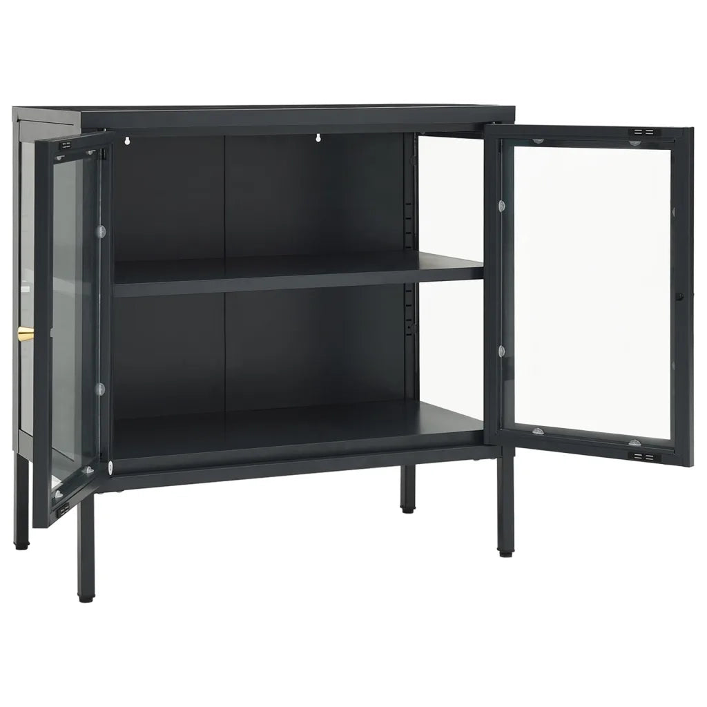 Credenza-Buffet-Armadio da cucina Antracite 70x35x70 cm in Acciaio e Vetro