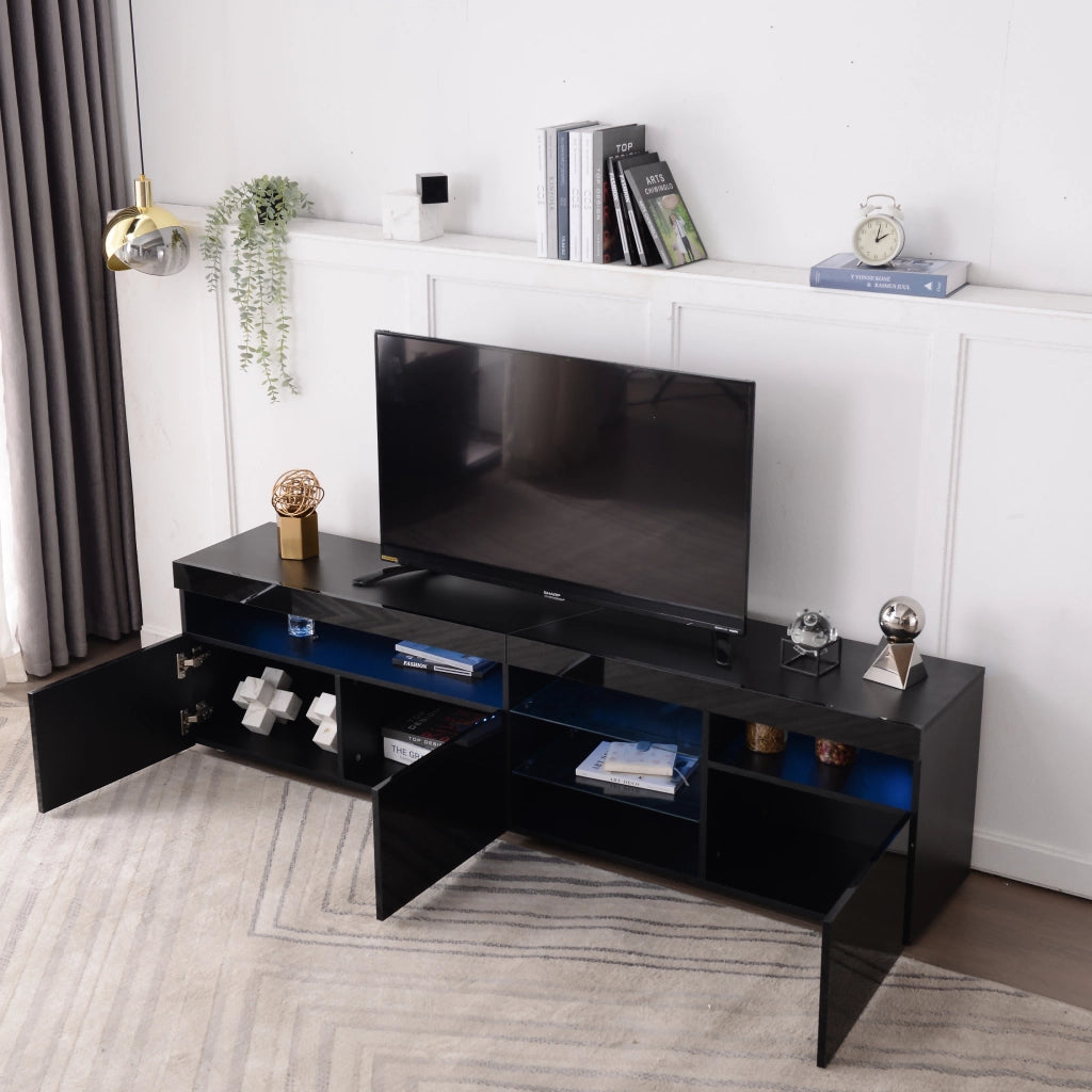 MOBILE TV 180x35x48 cm MDF Nero con LED e 3 ante