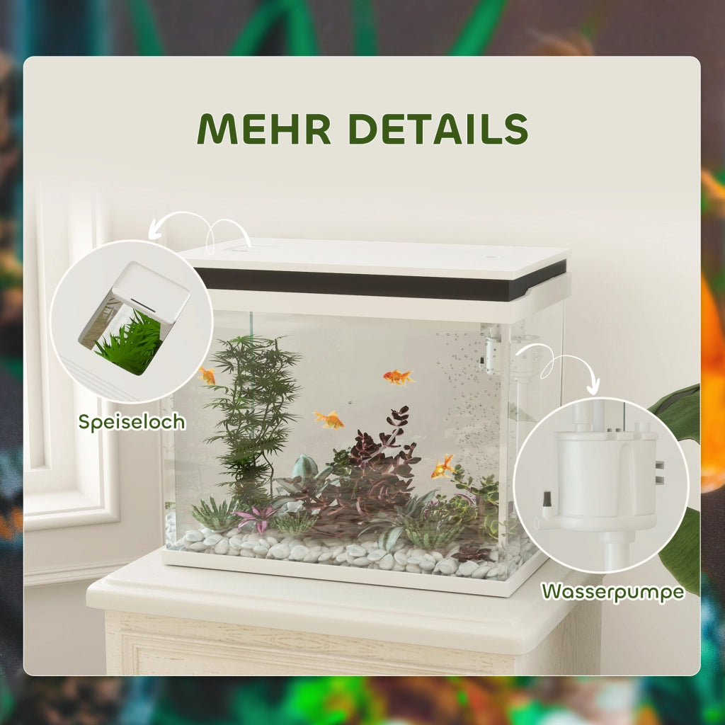 Acquario Vetro 41 Litri con Sistema Filtraggio, Luci LED, Pompa Acqua ¨C zephmum ¨C Bianco
