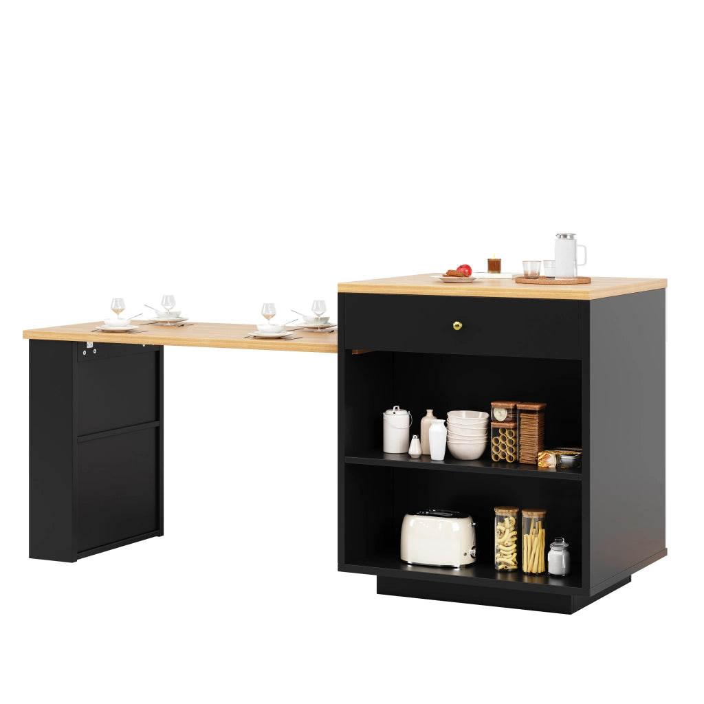 Mobile contenitore da cucina allungabile con 4 cassetti, ripiani e LED RGB, per cucina e sala da pranzo, in MDF, nero