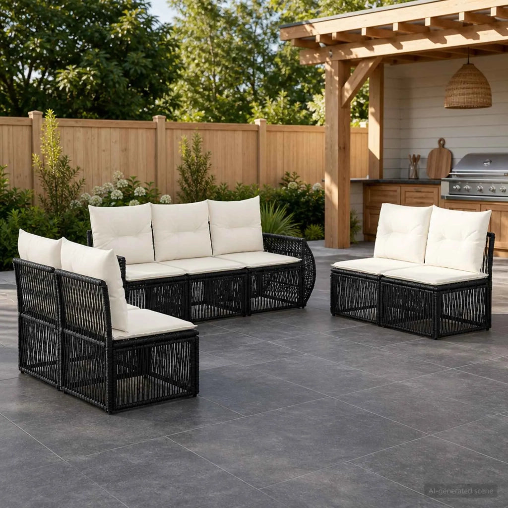 Set Divano da Giardino 7 pz Nero e Bianco Crema polyrattan 3435385