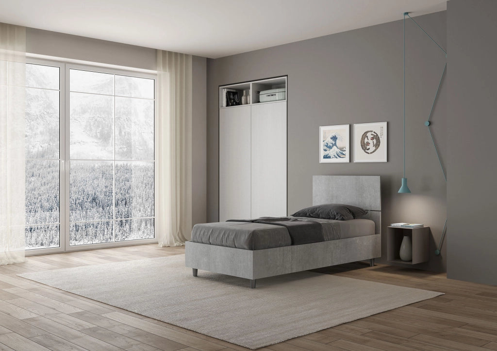 BS COM Letto singolo con rete 80x200 testata dritta cemento