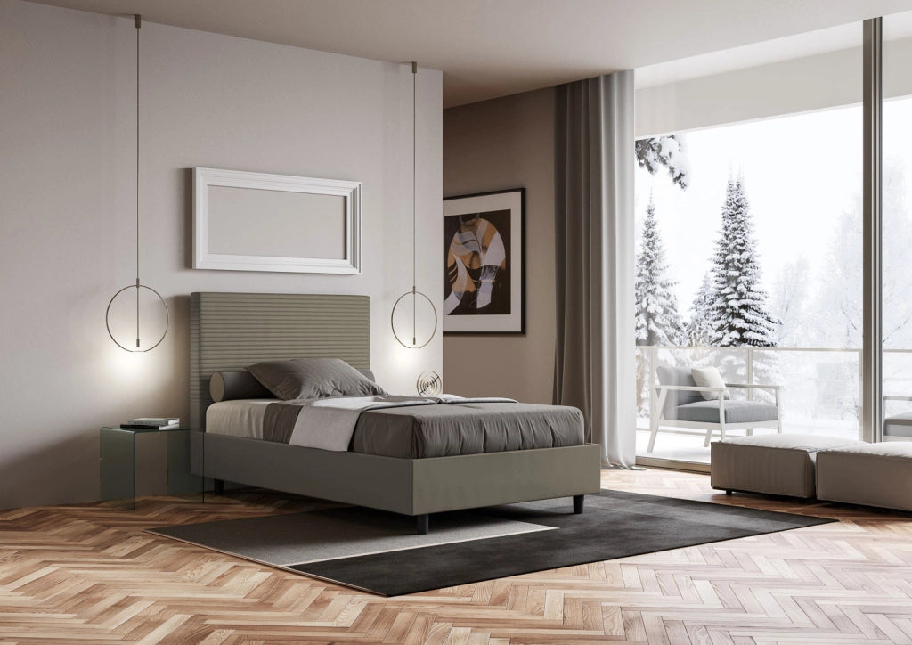 BS COM Letto una piazza e mezza con rete imbottito 120x210 similpelle cappuccino
