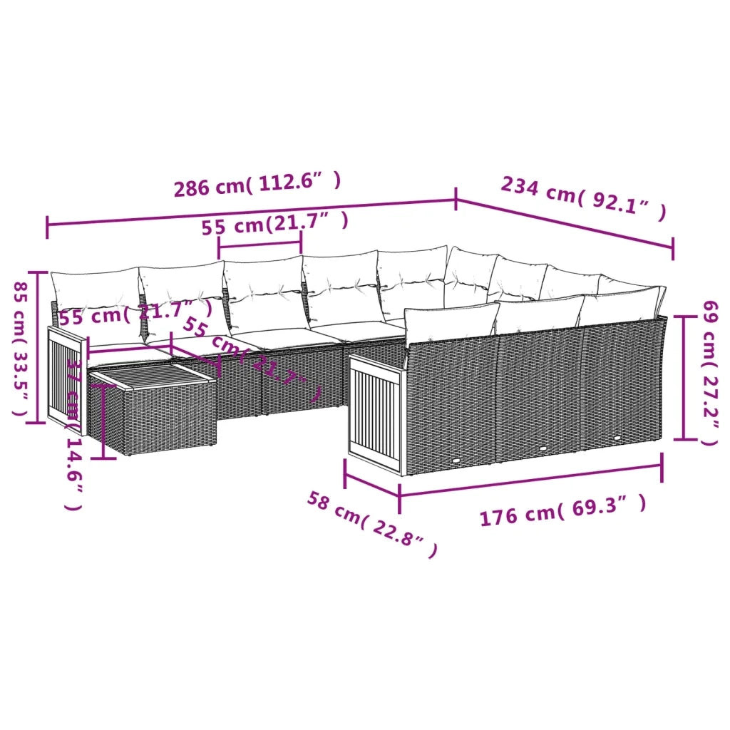 Set Divani da Giardino 11 pz con Cuscini Beige in Polyrattan 3260449