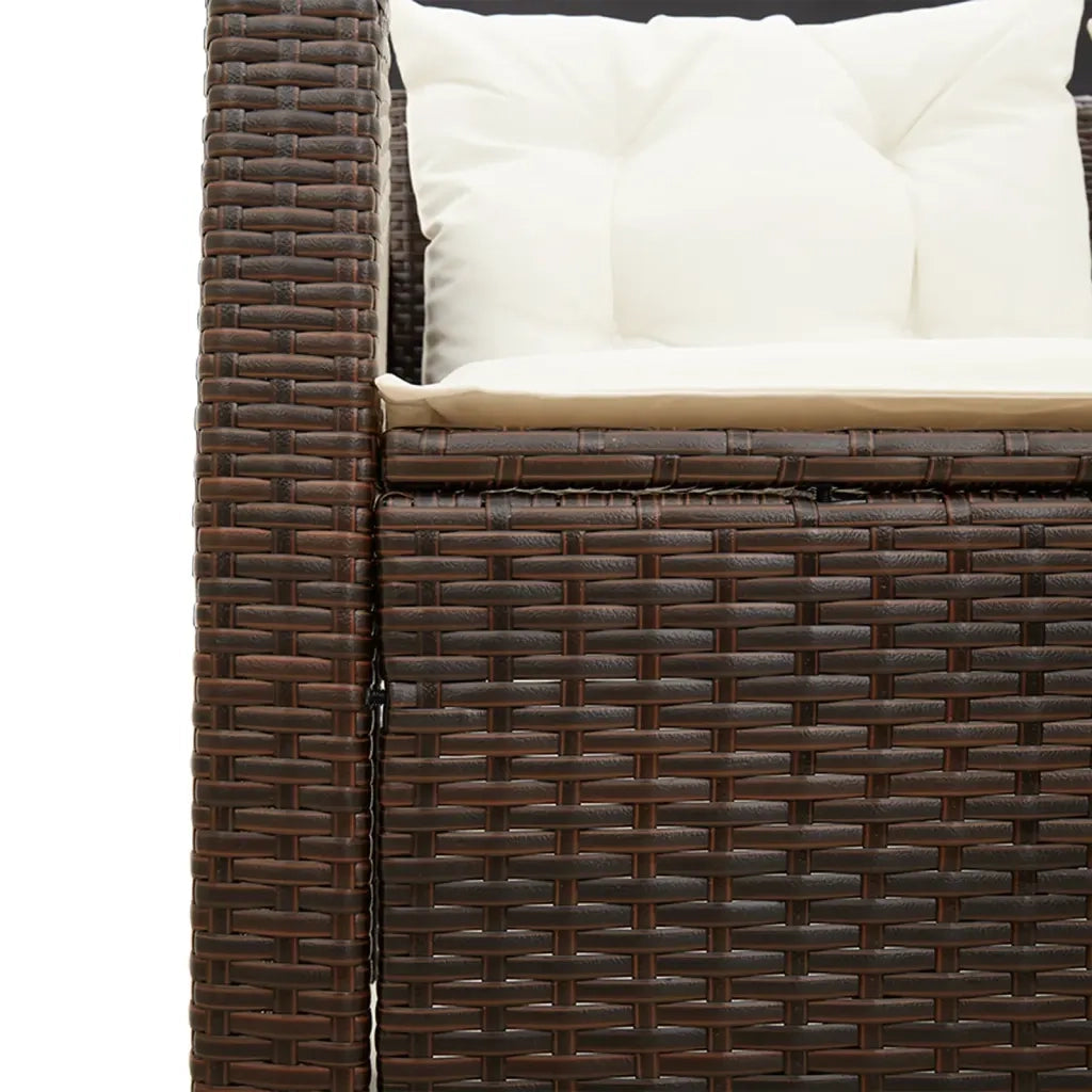 Divano da Giardino con Tavolo e Cuscini a L Marrone Polyrattan 369040