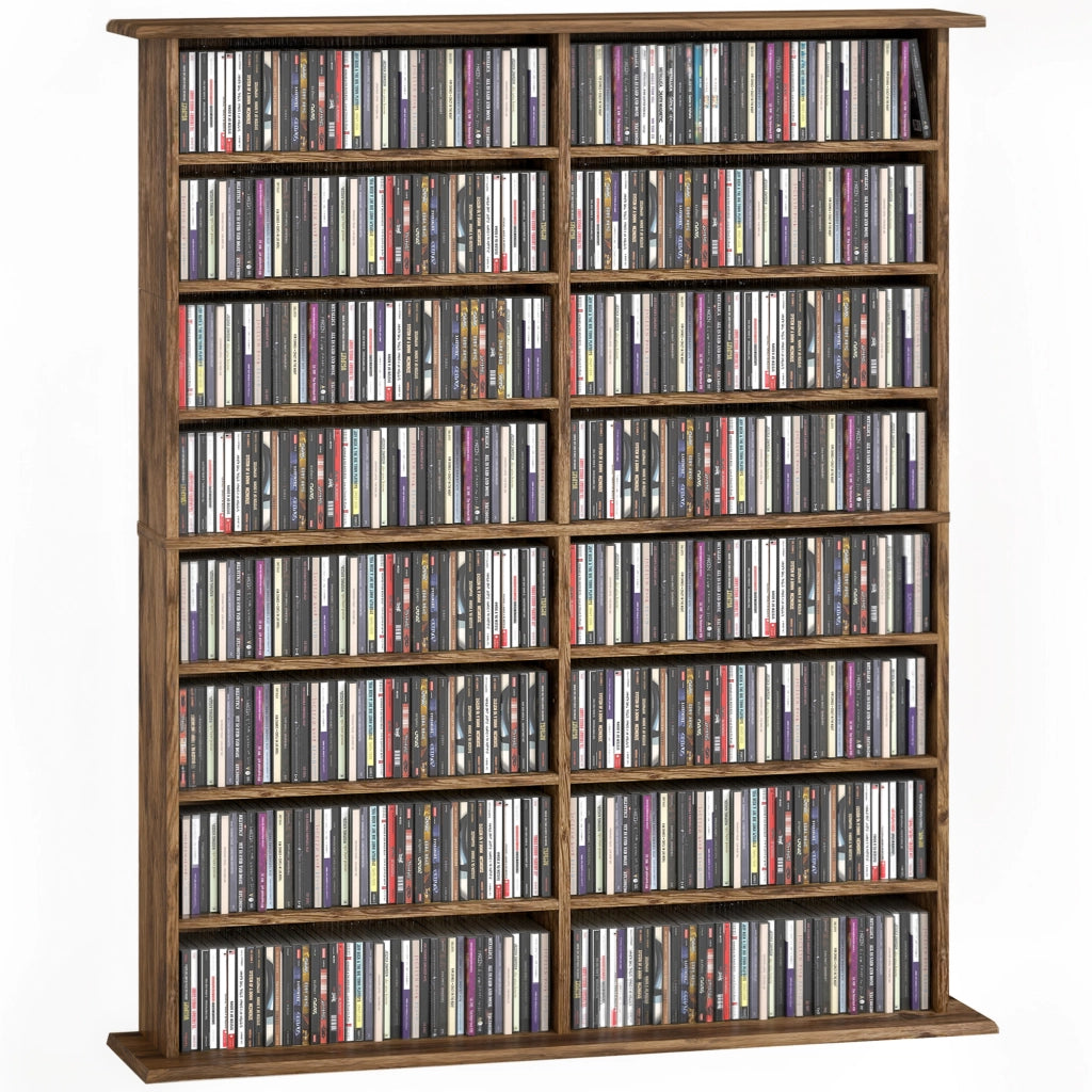 Cassettiera per CD e DVD con 16 scomparti e 12 ripiani regolabili ¨C Minimal ¨C marrone