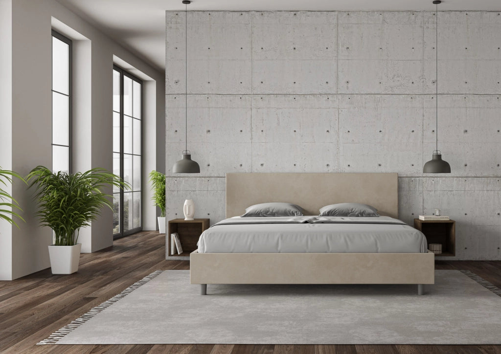 BS COM Letto contenitore imbottito 180x210 microfibra sabbia