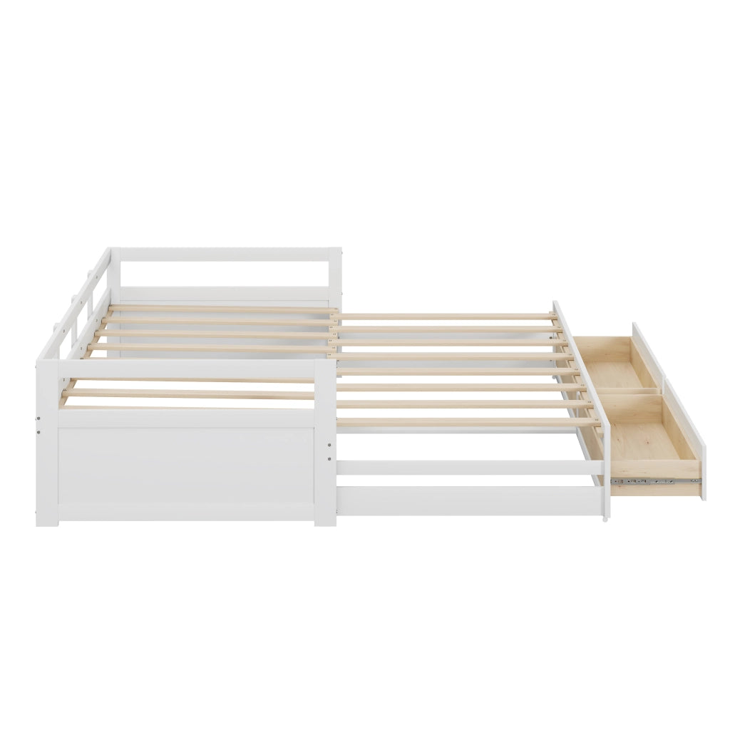 Letto Singolo Estraibile con Cassetti e Doghe ¨C MINIMAL ¨C Pino Bianco 90x200 cm