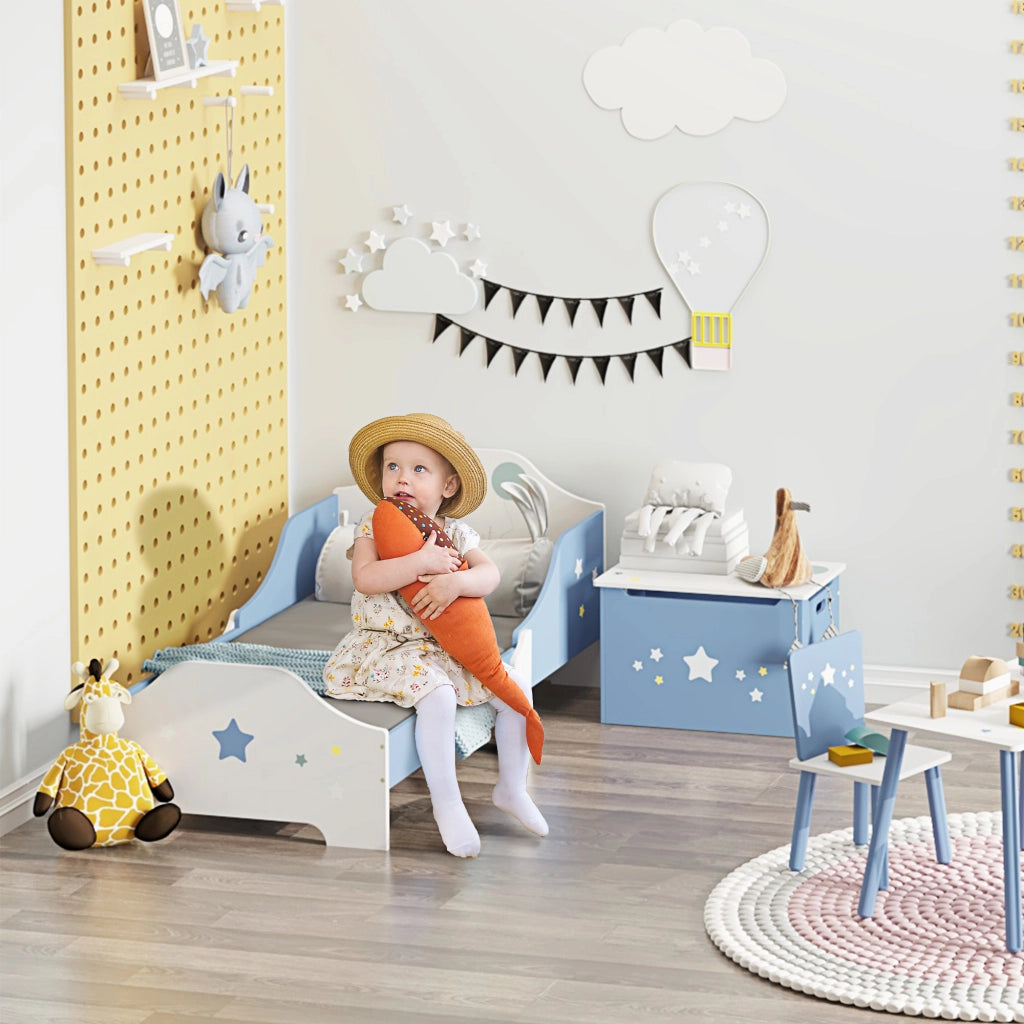Letto basso per bambini con sponde ¨C Xylo ¨C blu e bianco